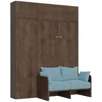 Itamoby Lit Double Escamotable Français Kentaro 140 Cm Avec Canapé Et Meubles En Noyer, Bleu Clair