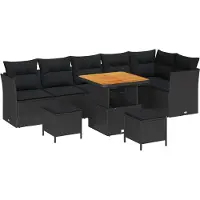 vidaXL Ensemble de canapé de jardin avec coussin avec mémoire 9 pcs noir