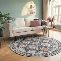 FRAAI Tapis rond vintage - Imagine Oriental Bleu | Ø 200 cm | Rond | Pile courte