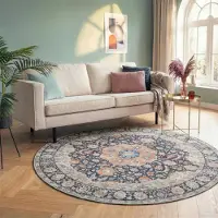 FRAAI Tapis rond vintage | Imagine Medallion Bleu | Ø 100cm | Bleu | Rond | Tapis