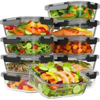 Kitchenbrothers Meal Prep Trays - Plateaux fraîcheur en verre - hermétique - sans BPA ni PFAS - 1L - verre - 10 pièces