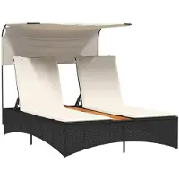 Syfax Chaise longue double et auvent et coussins noir résine tressée