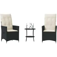 Syfax Ensemble de bistro 3 pcs avec coussins noir résine tressée