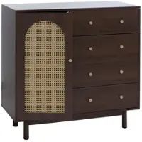 Mendler Commode HWC-P52, armoire buffet haut, tiroirs, compartiments de rangement, polyrotin MDF mélaminé 95x100x40cm aspect noyer