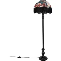 QAZQA Lampadaire noir avec abat-jour floral et intérieur blanc 45cm - Classico