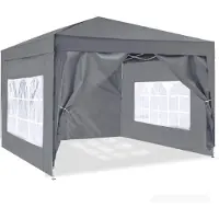 OEM Pavillon de jardin, 3 x 3 m, avec toile de fond, tente de jardin, protection UV 50+, à 4 côtés, gris
