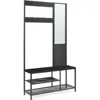 En.casa Penderie « Napinerg » avec miroir, étagère à chaussures et banc 185 x 98 x 34 cm Noir