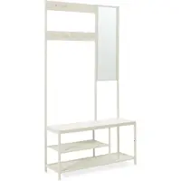En.casa Armoire « Napinerg » avec miroir, étagère à chaussures et banc 185 x 98 x 34 cm Couleur sable