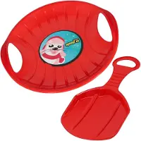 KOTARBAU 2 pcs. Luge Enfant PVC 60 cm Rouge Luge à Neige Traineau à Neige Luge Pelle avec Poignées Ergonomiques pour Enfants Et Adultes Résistant