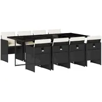 vidaXL Salon de jardin 9 pièces avec coussins noir poly rotin