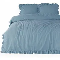Darymex Limasso Coton duvet cover 200x220 blue with ruffle solid colour box Stonewashed Blue
