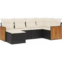 Syfax Salon de jardin 6 pcs avec coussins noir résine tressée