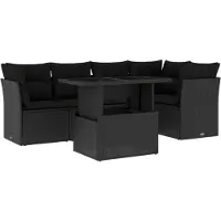 Syfax Salon de jardin 6 pcs avec coussins noir résine tressée