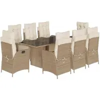 Syfax Ensemble à manger de jardin et coussins 9 pcs beige Poly rotin