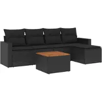 Syfax Salon de jardin 6 pcs avec coussins noir résine tressée
