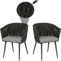 Mendler Lot de 2 chaises de salle à manger en aluminium HWC-N38, chaise d'intérieur avec accoudoirs, olefin corde tressée Rope anthracite Coussin gris clair