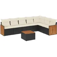 Syfax Salon de jardin 8 pcs avec coussins noir résine tressée
