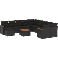 Syfax Salon de jardin 12 pcs avec coussins noir résine tressée