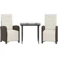 Syfax Ensemble de bistro 3 pcs avec coussins marron résine tressée