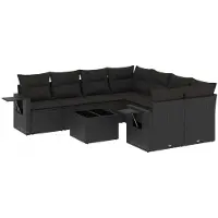Syfax Salon de jardin 9 pcs avec coussins noir résine tressée