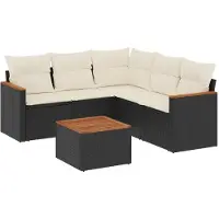 Syfax Salon de jardin 6 pcs avec coussins noir résine tressée