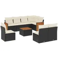 Syfax Salon de jardin 9 pcs avec coussins noir résine tressée