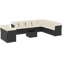 Syfax Salon de jardin 11 pcs avec coussins noir résine tressée