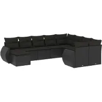 Syfax Salon de jardin 10 pcs avec coussins noir résine tressée
