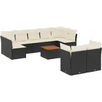 Syfax Salon de jardin 10 pcs avec coussins noir résine tressée