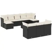 Syfax Salon de jardin 11 pcs avec coussins noir résine tressée