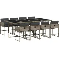 Syfax Ensemble à manger de jardin 9 pcs coussins gris résine tressée