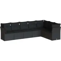 Syfax Salon de jardin 7 pcs avec coussins noir résine tressée