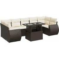 Syfax Salon de jardin 8 pcs avec coussins marron résine tressée