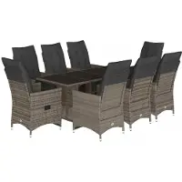 Syfax Ensemble de bistro de jardin 9 pcs coussins gris poly rotin