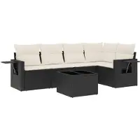 Syfax Salon de jardin 6 pcs avec coussins noir résine tressée