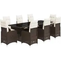 Syfax Ensemble de bistro de jardin 9 pcs coussins marron poly rotin