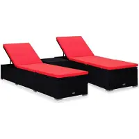 Syfax Chaises longues de jardin table à thé 3 pcs Résine tressée Noir