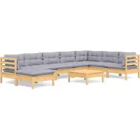 Syfax Salon de jardin 9 pcs avec coussins gris bois de pin massif