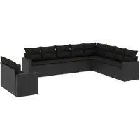 Syfax Salon de jardin 10 pcs avec coussins noir résine tressée