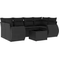 Syfax Salon de jardin 7 pcs avec coussins noir résine tressée