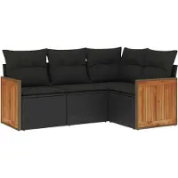 Syfax Salon de jardin 4 pcs avec coussins noir résine tressée