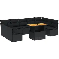 Syfax Salon de jardin 10 pcs avec coussins noir résine tressée