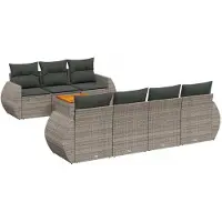 Syfax Salon de jardin 8 pcs avec coussins gris résine tressée