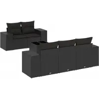 Syfax Salon de jardin 6 pcs avec coussins noir résine tressée