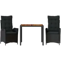 Syfax Ensemble à manger de jardin avec coussins 3 pcs Noir