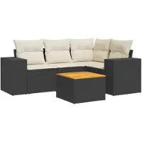 Syfax Salon de jardin 5 pcs avec coussins noir résine tressée