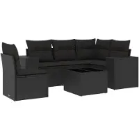Syfax Salon de jardin 6 pcs avec coussins noir résine tressée