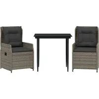 Syfax Ensemble à manger de jardin 3 pcs coussins gris résine tressée
