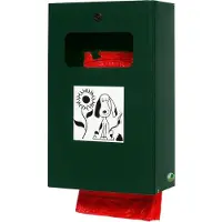 VAR Distributeur à sachets pour excréments canins verrouillable, dispositif de collecte des sachets usagés inclus, vert mousse