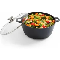 Relaxdays Casserole , avec couvercle en verre, revêtement antiadhésif, compatible induction, H x P : 12,5 x 28 cm, cocotte, fonte d'aluminium, noire